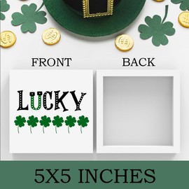 Rustic Farmhouse St Patricks Day Country Home Office Desk Decor Irish Good Luck Gifts for Women Men Lucky Sign Cubicle Shelf Tabletop Tiered Tray Decor 5 X 5 Inch