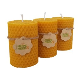 Hope&Need Beeswax Pillar Candles- 3 Pieces (2.8 inches x 2 inches) %100 Pure Bees Wax Candles for Home Decoration, Healthy and Natural Honeycomb, Hand-Rolled Beeswax Candle, No Chemicals, No Additives