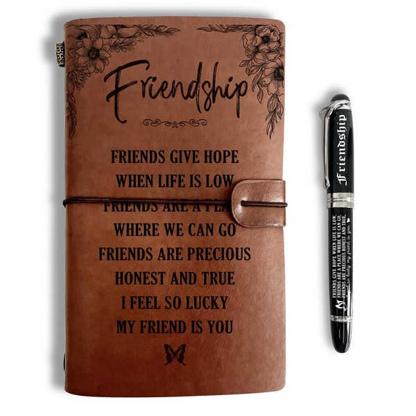 To My Friend Leather Journal, Engraved Gift Pen, Roller Ballpen,