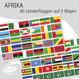 beihaasnatuerlich Country Flag Sticker Set Africa – 60 Stickers Country Flags 2 Sheets – UV Resistant – Waterproof – Size 5 x 3 cm – for Model Making, Suitcase, Decoration