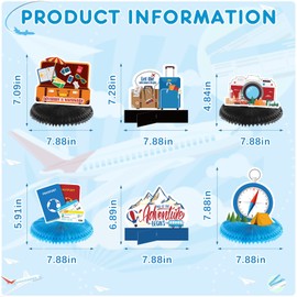 Outus 12 Pcs Travel Theme Party Decorations Let the Adventure Begin Table Centerpieces Travel Honeycomb Sign Bon Voyage Table Decor Photo Props for Birthday Baby Shower Graduation Retirement Party