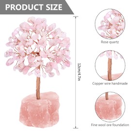 Vegena Rose Quartz Crystal Tree, Crystal Tree with Gemstones Base, Natural Healing Crystal Feng Shui Gemstone Money Tree, Pink Ornaments for Home Decor Wealth Good Luck(12cm H) (Rose)