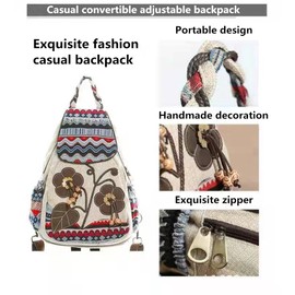 Backpack Purse For Women Casual Back Pack Hippie Beach Purse Multifunctional and Convertible Double-Shoulder Single-Shoulder Diagonal Chest Bag Boho Hand-Held Flap Hand-Embroidered Backpack Triflorum