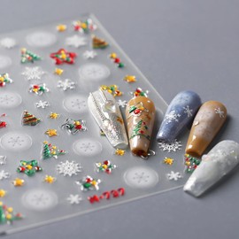 5D Embossed Snowflake Nail Art Stickers Christmas Nail Stickers for Nail Art Self Adhesive Star Christmas Tree Nail Decals Winter Xmas Nail Design Stickers for Women Girl Holiday Nail Decoration