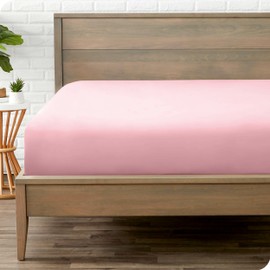 Bare Home Fitted Bottom Sheet Queen - Premium 1800 Microfiber - Ultra-Soft Wrinkle Free - Deep Pocket - Fitted Sheet (Queen, Light Pink)