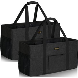 GhvyenntteS Extra Large Utility Tote Bag 2 Pack - Stand Up Utility Tote with Metal Wire Frame & Hard Bottom Board, Reusable Grocery Bags With Handles for Storage, Picnics, Beach, Laundry, Car, Camping