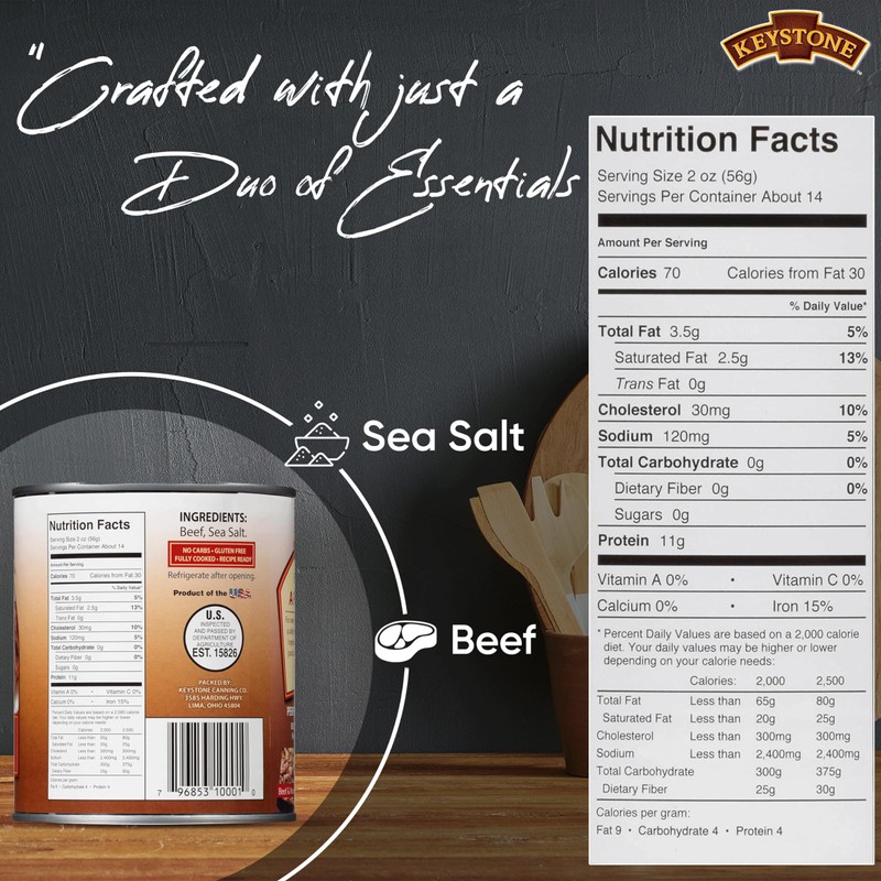 Keystone Meats All Natural Heat and Serve Canned Beef 28