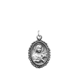 Women's Saint Therese of Lisieux Oval Sterling Silver Medal, 18" Rhodium Plated Stainless Steel Chain, Made in USA - Deluxe Velvet Gift Box