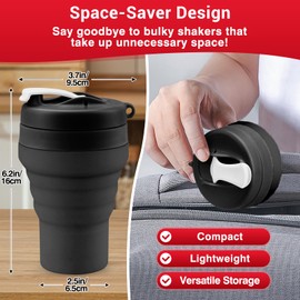 Tilcore Collapsible Protein Shaker & Water Bottle Food-Grade, Leakproof Lid 600mL/20oz Shaker Cup - Reusable Silicone Shaker Cups for Protein Shakes with Mixing Ball for Gym-goers & Travelers