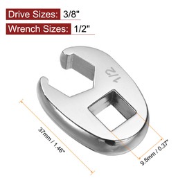 sourcing map 2pcs Drive Crowfoot Wrench 3/8" Drive 1/2" SAE Fractional Crowfoot Flare Nut Wrench 40Cr Chrome Plated Open End Crowfoot Wrench for Mechanics Automotive Repair Work