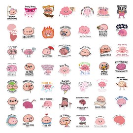 Cartoon Brain Stickers for Kids 50Pcs Cute Brain Stickers for Water Bottle Waterproof Vinyl Stickers for Laptop Notebook Luggage Scrapbook Supplies(Brain)