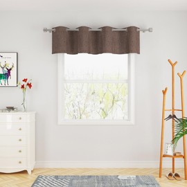 UPOPO - Cortinas de cenefa de lino texturizadas para cocina, pequeña sala de estar, 18 pulgadas de largo, color café para recámara, cenefa, clóset, caravana, 1 panel con ojales en la parte superior