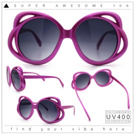 Womens Scribble Petal Rim Plastic Round Cute Feminine Sunglasses Fuchsia - Smoke