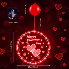 Capoda 8.3 Inch Valentine's Day Window Light Valentine Red Heart Backdrop Light Battery Operated Happy Valentine's Day String Light Indoor Outdoor for Patio Bedroom Party Wall Decoration
