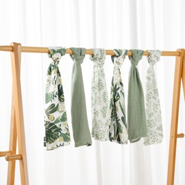 Yoofoss Muslin Cloths for Baby Muslin Squares 6 Pack Large 70 x 70cm Soft and Absorbent Cotton Burp Cloths for Newborn Girls Boys-Green