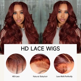 KEKEYY Reddish Brown Lace Front Wigs Human Hair Pre Plucked 200% Density 13x4 Body Wave Lace Frontal Wigs Human Hair 22Inch