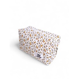 Makyaj Çantası | Makeup Bag | Kapitone Bakım Seyahat Kozmetik Çantası (Beyaz-Sarı)