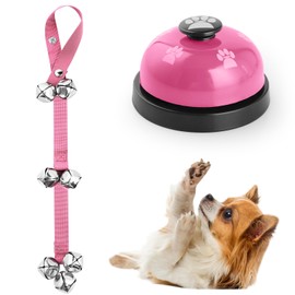 KIKISML Dog Doorbells (2 Pack), Puppy Door Bell Pet Training Bell for Ring Go Outside Potty Communication Toilet Train Door Knob Adjustable Strap 7 Extra Large Loud Bells Cat Interactive Toys, Pink