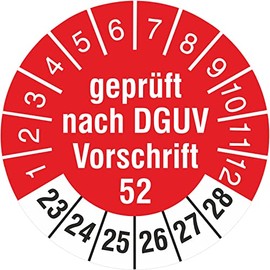 Pack of 50 Test Labels 30 mm Tested DGUV Information Regulation 52 Cranes 2023-2028 Test Badges Lifting Equipment