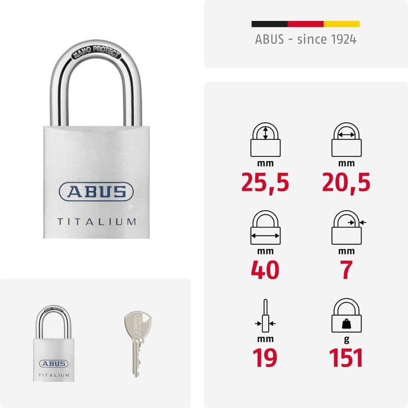 ABUS 80ti/40 40mm Titalium Padlock Keyed KA8012