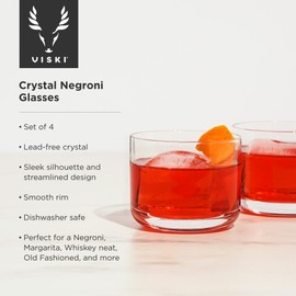 Viski Raye Crystal Negroni Glasses, Lowball Cocktail Glasses Premium Crystal Glassware, 8oz Tumbler Glasses Set of 4