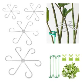JVNZAM 12 Pcs Transparent Plant Stem Support, Reusable Invisible Plastic Stem Support Holders, with 30 Pcs Plant Climbing Wall Clips and 4 Pcs 7 Inch Support Stakes for Monstera Vertical Growth