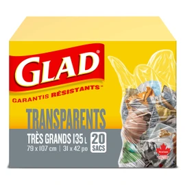 Glad Clear Garbage Bags - Extra-Large 135 Litres - 20 Trash Bags, Made in Canada of Global Components
