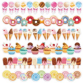 Whaline 69Ft Candyland Bulletin Board Borders Colorful Ice Cream Lollipop Cupcakes Adhesive Trim Border for Summer School Classroom Office Party Decoration