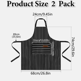 LXBCTOP Pack of 2 Women's Cooking Aprons, Children's Aprons for Girls and Boys with 2 Pockets, Striped Adjustable Children's Apron for Men and Women, Kitchen, Butcher, Barbecue, Restaurant