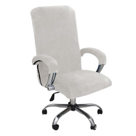 Velvet Office Chair Cover with Arm Covers Stretch Computer Desk Chair Covers Universal Boss Swivel Chair Covers Gaming Chair Covers (White,Medium)