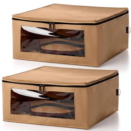 Suzile 2 Pack Hat Storage Box for Cowboy Hat Square Foldable Travel Wide Brims Caps Clothing Storage Case, Stackable Hat Organizer Bag Large Capacity Foldable Closet Sheet Storage Box (Brown)