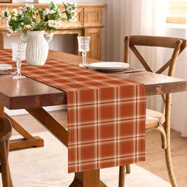 Buxiuer Thanksgiving Table Runner Orange Fall Plaid Autumn Harvest Checkered Tartan Decoration Seasonal Dining Room Home Kitchen Table Decor