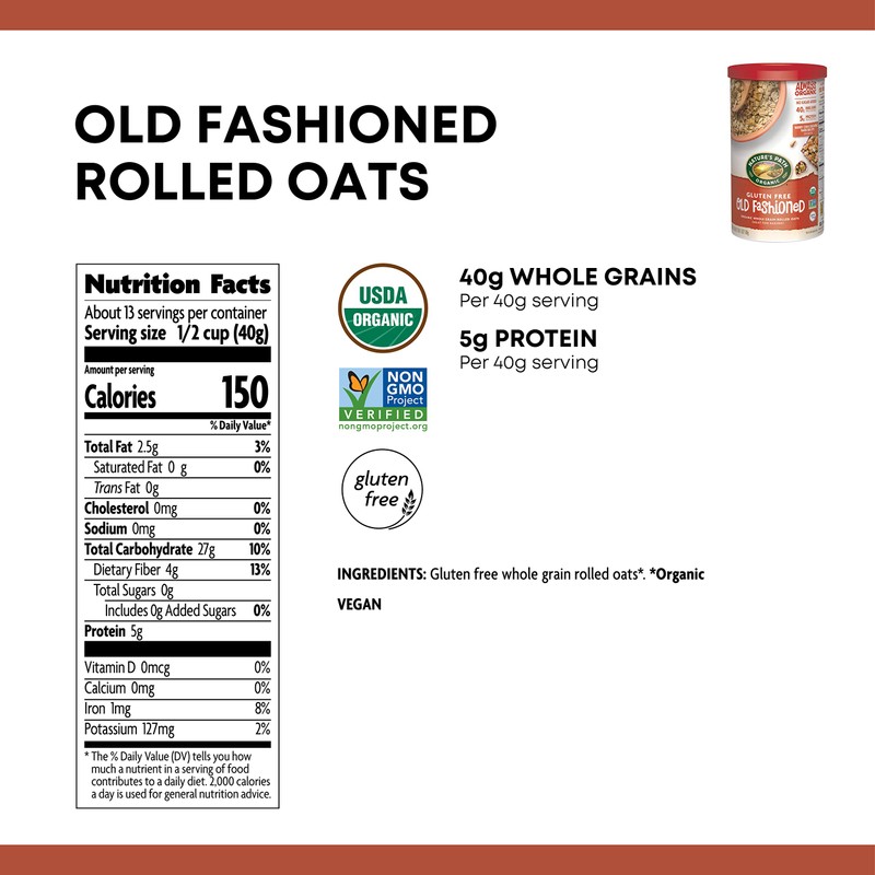 Nature's Path Organic Gluten Free Oats, Old Fashioned Oats, 18