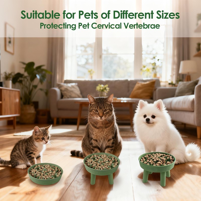 Silicone Slow Feeder Cat Bowl with Detachable Stand, Green