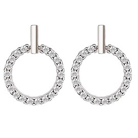 LÖB LSIO125 Women's Stud Earrings 925 Silver with Cubic Zirconia Stones 15 mm Small Round Earrings Bar Circle Rings Open, Sterling Silver, Cubic Zirconia