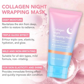 Collagen Night Wrapping Mask, Collagen Overnight Wrapping Peel Off Kollagen Maske, Bio Collagen Face Mask, Collagen Maske Gesicht Overnight, Hydrolyzed Collagen for Glowing Skin (75 ML)