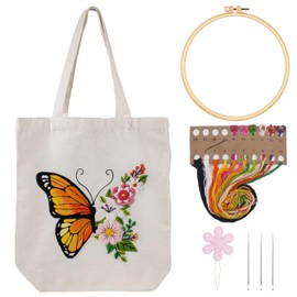 Louise Maelys Canvas Tote Bag Embroidery Kit for Beginners,Cross Stitch Kits for Adults,Arts and DIY Crafts Needlepoint Kit Include Embroidery Bag with Plant Cat Pattern,Hoop and Instruction