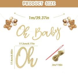 CHarmeFleur Oh Baby Banner für Bären-Baby-Shower-Decorationen Neutral Wir können kaum warten Bären-Baby-Shower-Banner Gold-Schild Baby Shower Schild Baby Shower Banner