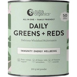 Nutra Organics Daily Greens + Reds Delicious Wholefood Multivitamin 300g | Organic Powder Superfood Supplement | For Energy, Immunity and Wellbeing (50 Serves)