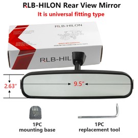 RLB-HILON 9.5” Rear View Mirror, Universal Fit Type, Compatible with Jeep Wrangler Kia Optima Soul Sorento Nissan Rogue Altima Toyota Corolla Camry Tacoma RAV4 Ford F150 Focus Honda Civic And More