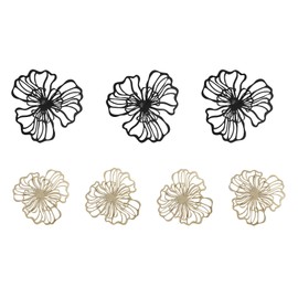 YUYFCC 7 Pcs Flowers Wall Decor Kit Metal Flowers Wall Arts Modern Flower-Shape Wall Hanging Decorations Floral Hanging Decor for Bathroom Living Room Home Office Bedroom, Black & Gold