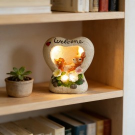 Solar Powered Welcome Heart Garden Lantern, Cute Bunny and Bird Figurine, Handcrafted Resin Outdoor Decor for PatioColor: As picture, Size: One Size