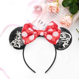 LYLIN Birthday Girl Mouse Ears Headbands with Sequin Bow for Women Girls, Birthday Parties Cosplay Accessories Party Decorations(Birthday Girl)