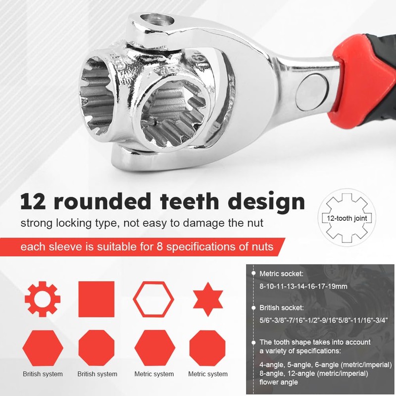 NINEFOX Universal Socket Wrench 52 in 1 Wrench Multifunction Wrench