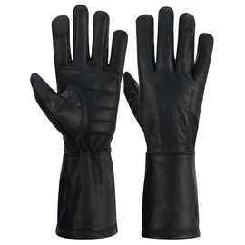 Men's Unlined Extra Long Water Resistant Leather Gauntlet Glove Medium Black