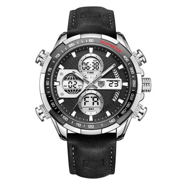 senstone Mens Watch LED Digital Analog Dual Display Dial 45mm