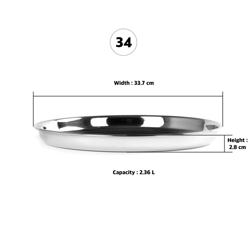 Sumeet Stainless Steel Heavy Gauge Deep Wall Dinner Plates with