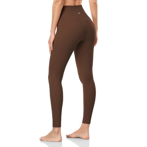 HeyNuts Pure&Plain 7/8 High Waisted Leggings for Women, Athletic Compression Tummy Control Workout Yoga Pants 25'' Java Coffee M(8/10)
