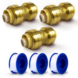 3/4" Push Fit Coupling Connection Fittings - Brass Plumbing Connectors for PEX, Copper, PVC Tubes & Pipes, Quick Connect, Bite Adapter, Slip Reducer, Valve Tool, Water Line Saver, Expansion - 3 Pack