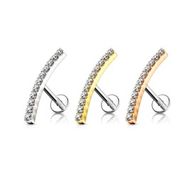 Pierced Owl - 16GA 316L Stainless Steel Vintage CZ Crystal Paved Curve Top Internally Threaded Stud, Metal, cubic-zirconia